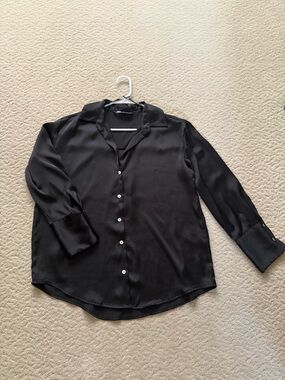 Zara Black Long-Sleeve Satin Button-Down Shirt